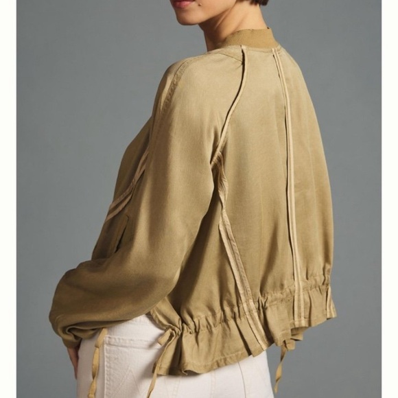 Anthropologie tan ruffled bomber jacket light sand  XS - Picture 2 of 10